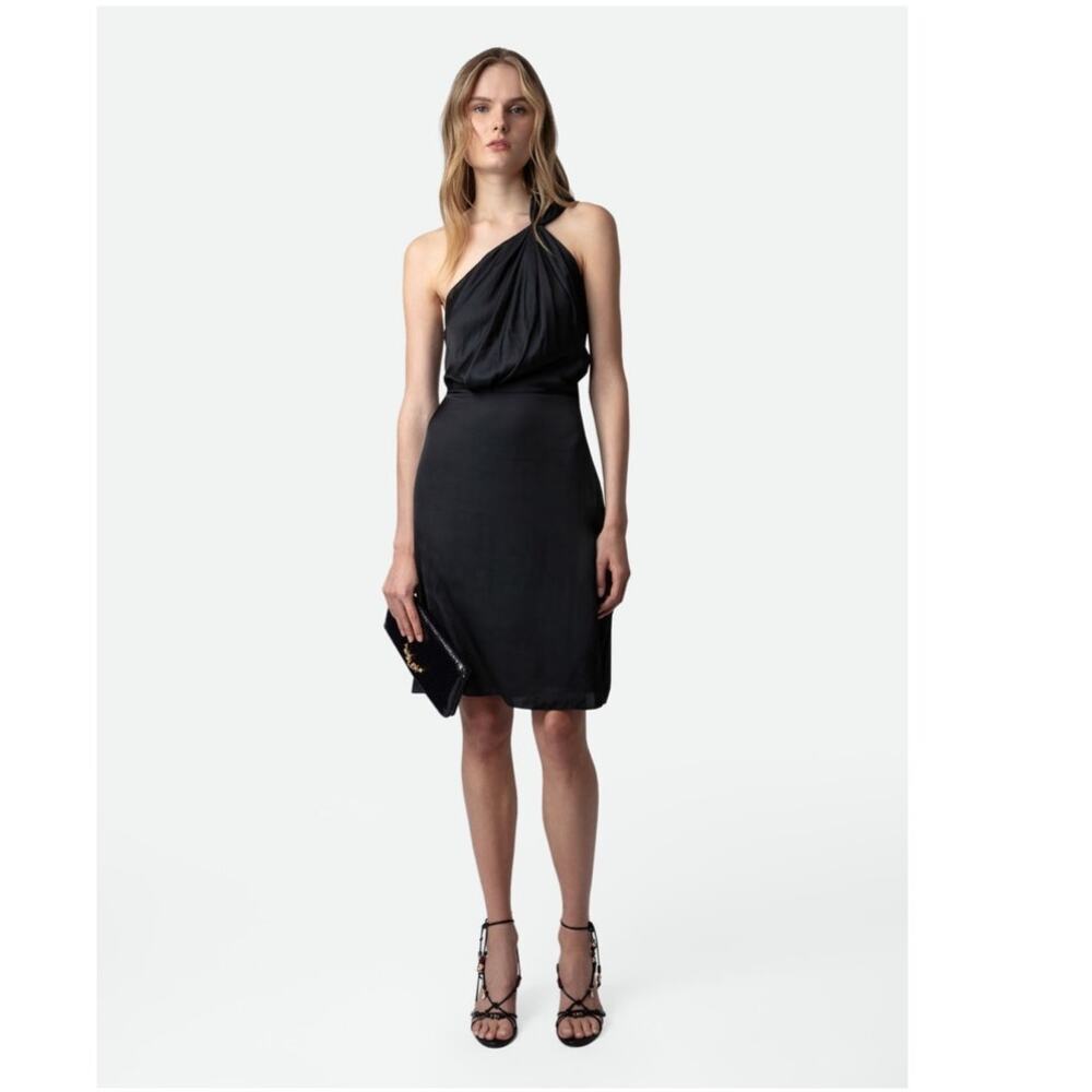 NWT Zadig & Voltaire Asymmetric Black Satin Mini Razal Wedding Dress Small
